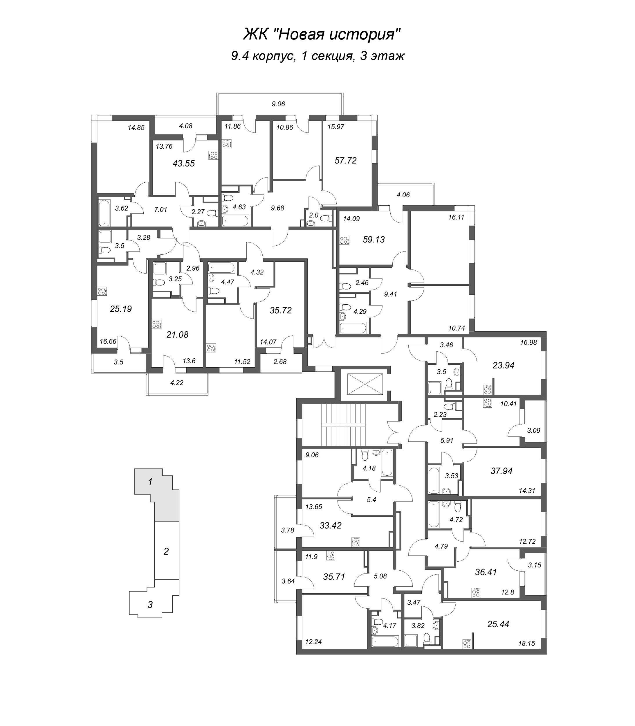 Квартира-студия, 21.08 м² в ЖК "Новая история" - планировка этажа