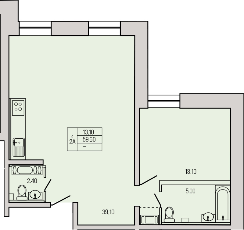 2-комнатная (Евро) квартира, 59.6 м² в ЖК "Экос" - планировка, фото №1