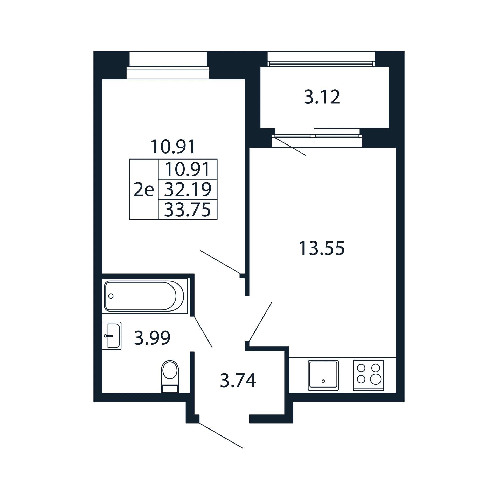 1-комнатная квартира, 32.19 м² в ЖК "Полис Новоселье" - планировка, фото №1