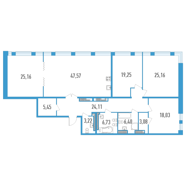 4-комнатная квартира, 184.16 м² в ЖК "Дефанс Премиум" - планировка, фото №1