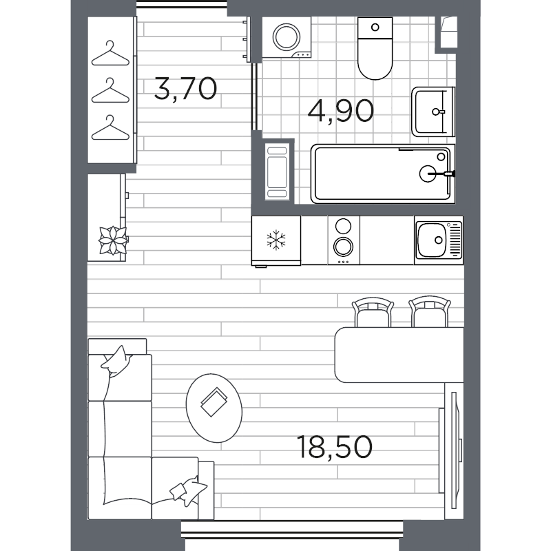 Квартира-студия, 27.1 м² в ЖК "PLUS Пулковский" - планировка, фото №1