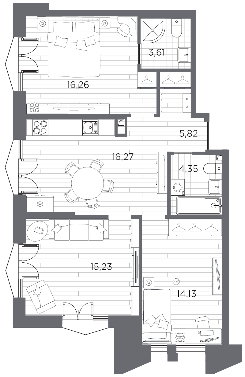4-комнатная (Евро) квартира, 75.67 м² в ЖК "Галерная гавань" - планировка, фото №1