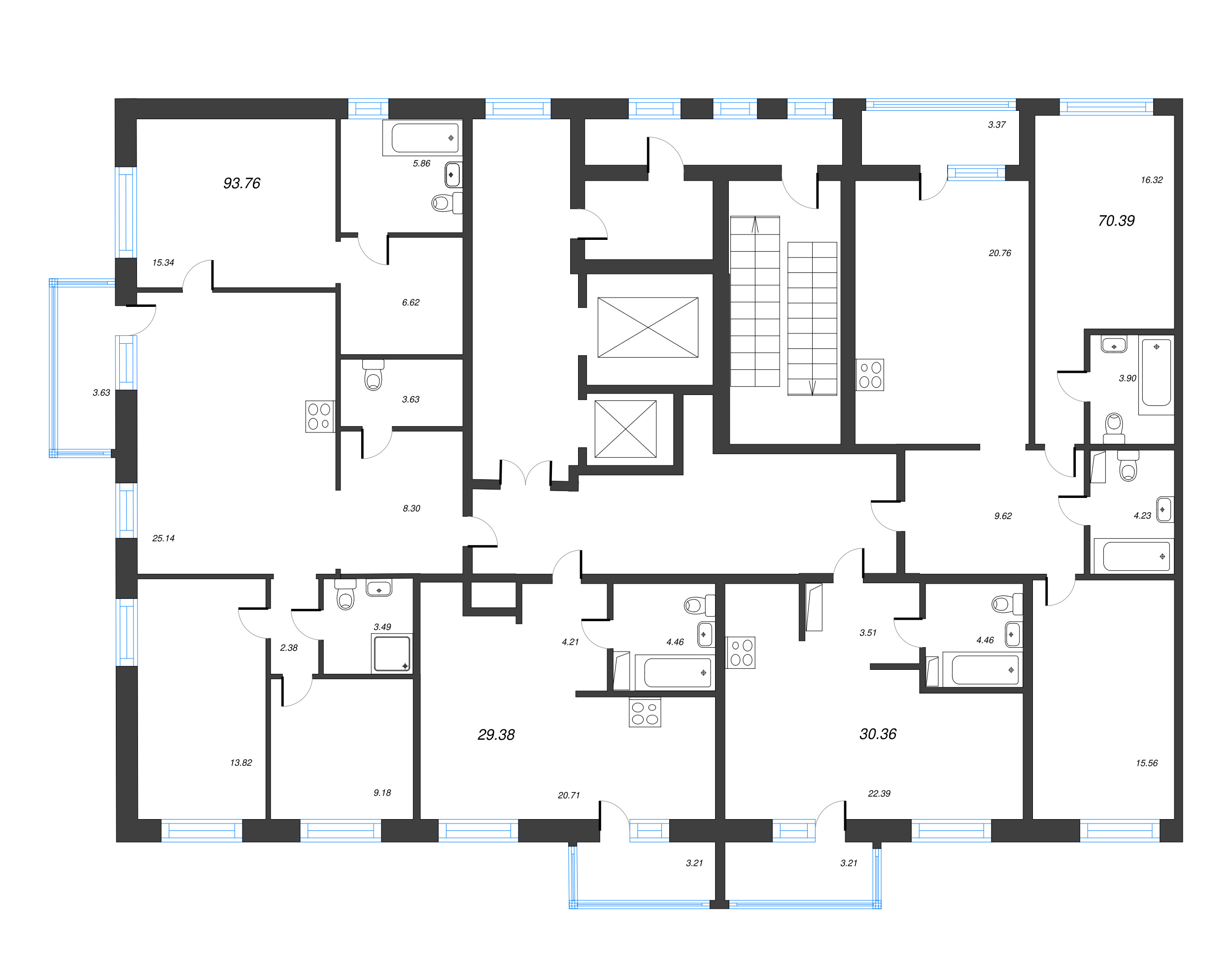 Квартира-студия, 30.36 м² в ЖК "Чёрная речка" - планировка этажа