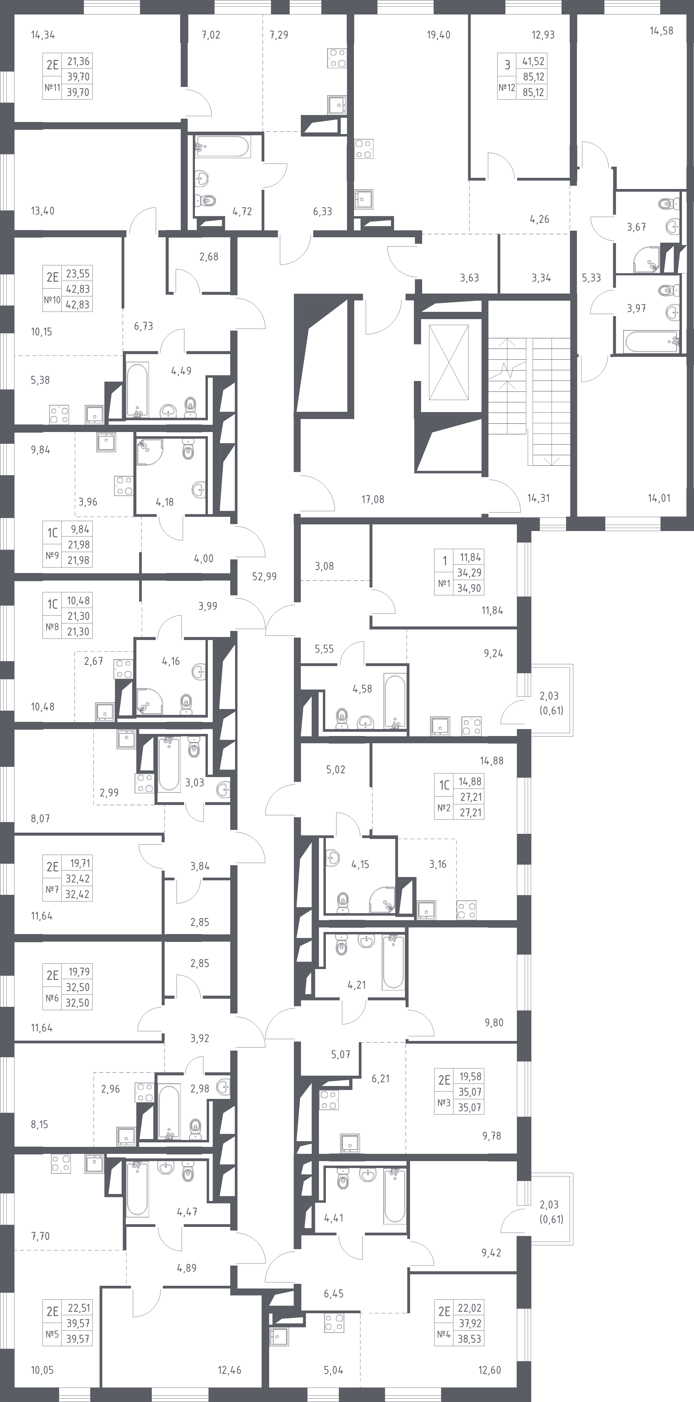 2-комнатная (Евро) квартира, 35.07 м² в ЖК "Квартал Лаголово" - планировка этажа