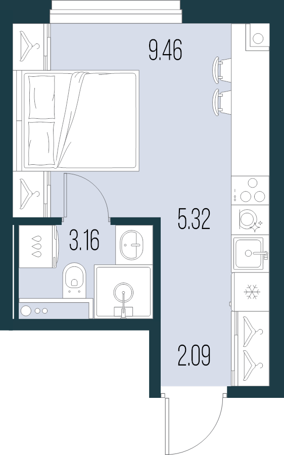 Квартира-студия, 20.03 м² в ЖК "Новая Земля" - планировка, фото №1