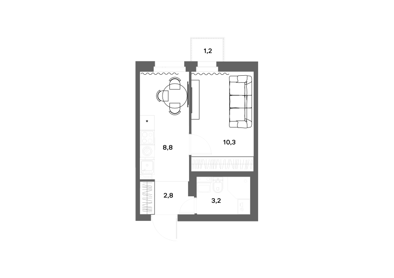 1-комнатная квартира, 25.5 м² в ЖК "ЭКО Квартал NEGA" - планировка, фото №1