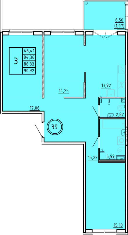 3-комнатная квартира, 84.36 м² - планировка, фото №1