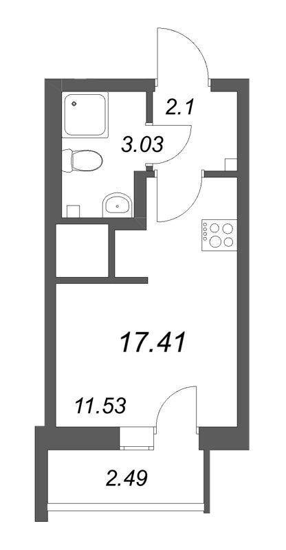 Квартира-студия, 17.41 м² - планировка, фото №1