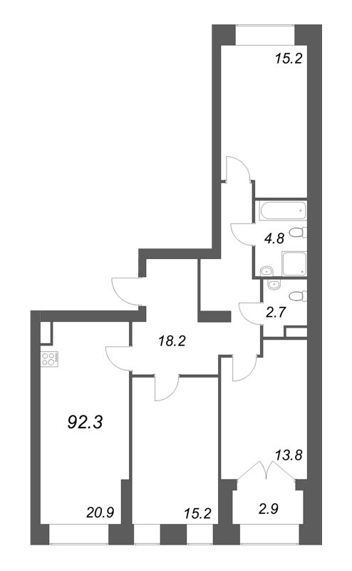 4-комнатная (Евро) квартира, 92.3 м² - планировка, фото №1