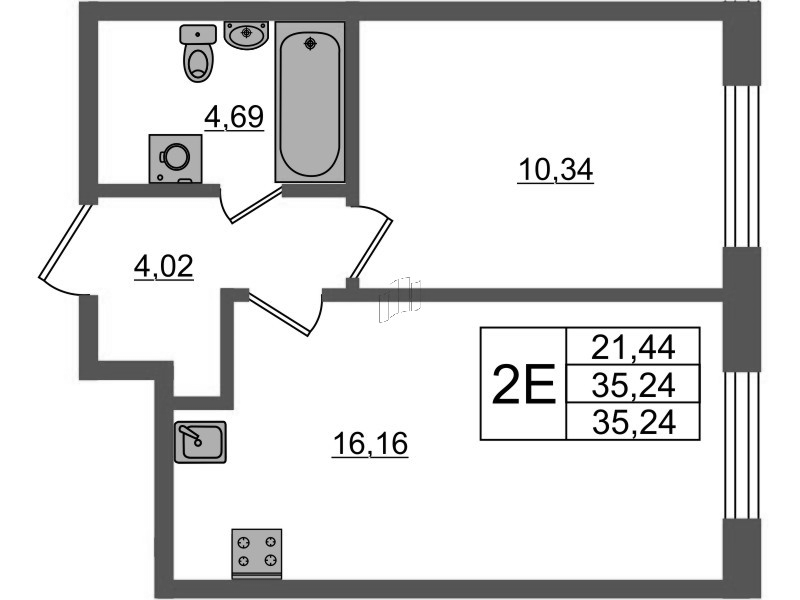 2-комнатная (Евро) квартира, 35.22 м² в ЖК "Аквилон Янино" - планировка, фото №1