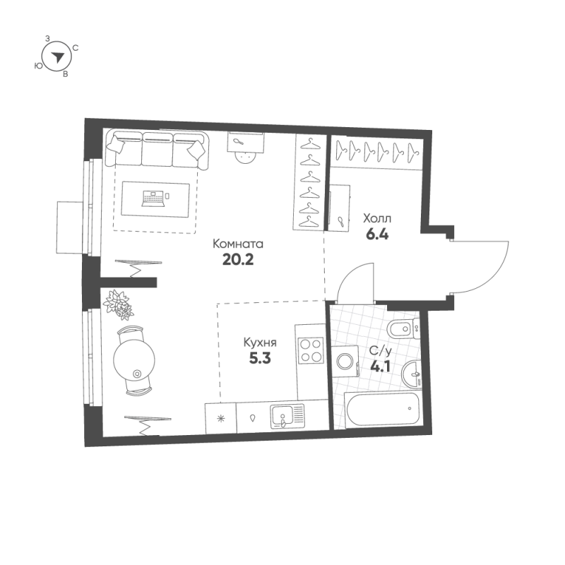 Квартира-студия, 36 м² в ЖК "Ягодное Река Парк" - планировка, фото №1
