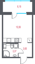 Квартира-студия, 23.04 м² в ЖК "Город-спутник Южный" - планировка, фото №1