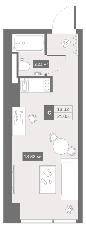 Квартира-студия, 21.7 м² в ЖК "Зум Чёрная Речка" - планировка, фото №1