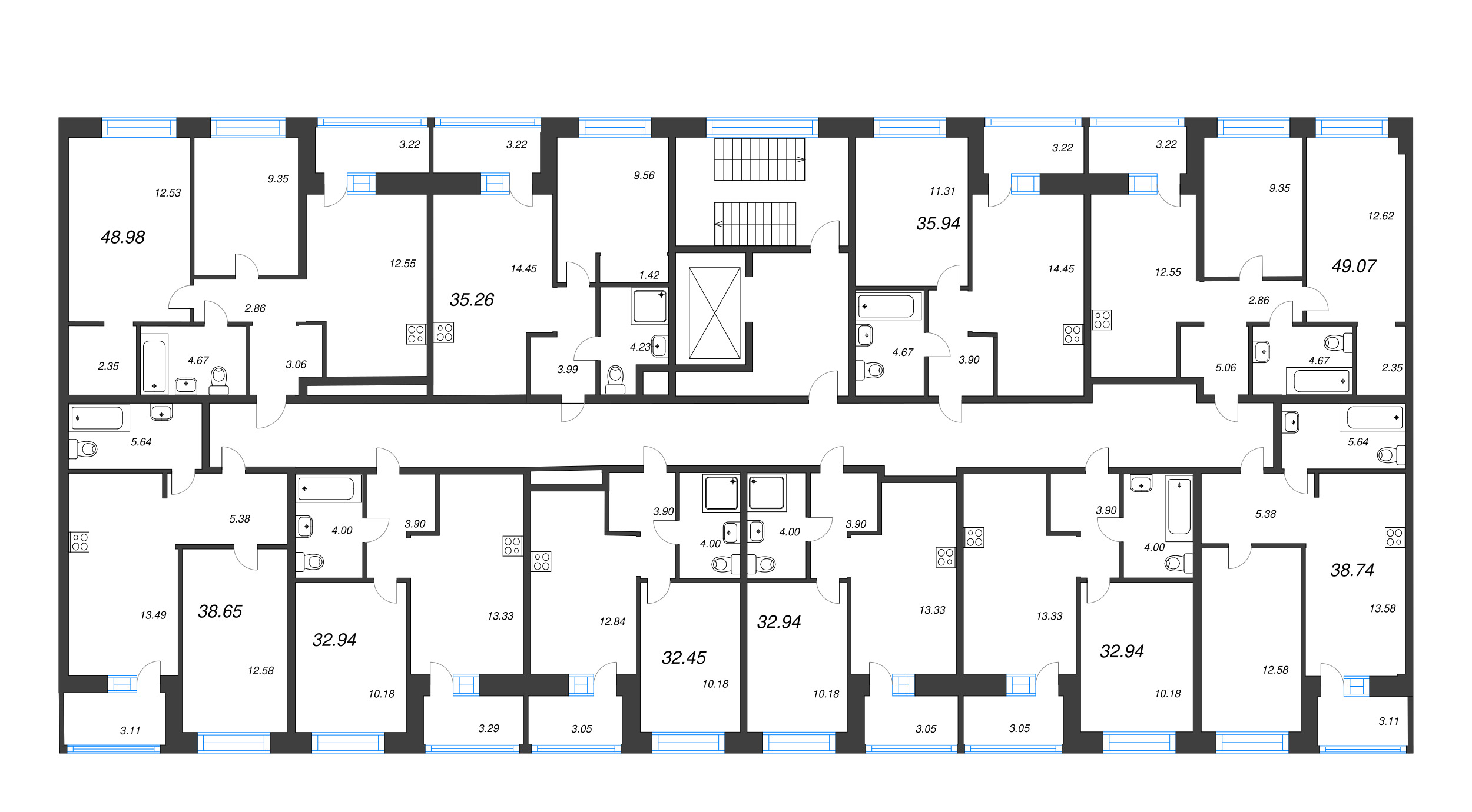 1-комнатная квартира, 32.45 м² в ЖК "Уютный" - планировка этажа