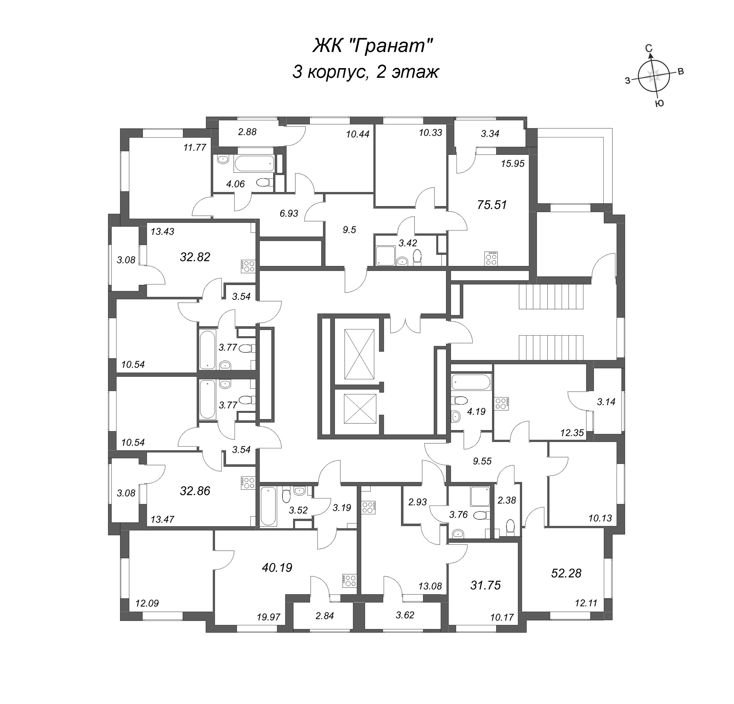1-комнатная квартира, 31.75 м² в ЖК "Гранат" - планировка этажа