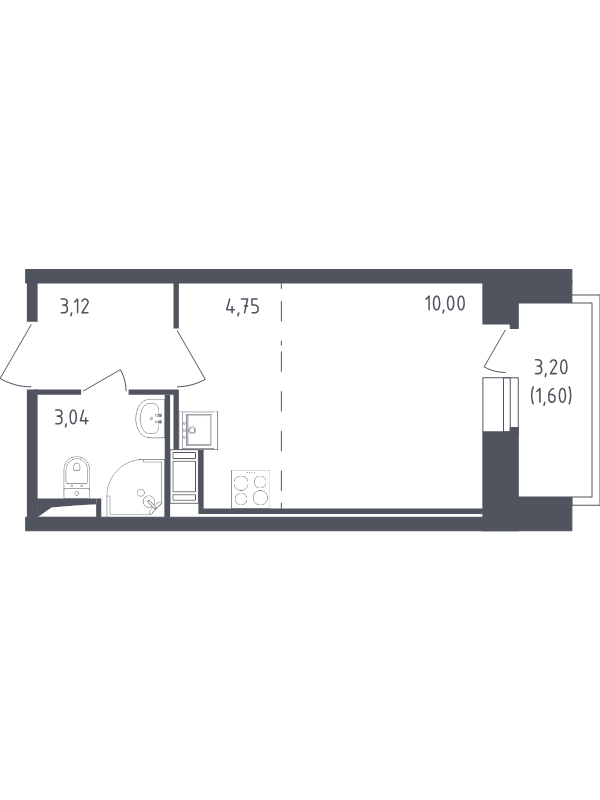 Квартира-студия, 22.51 м² в ЖК "Живи! В Рыбацком" - планировка, фото №1