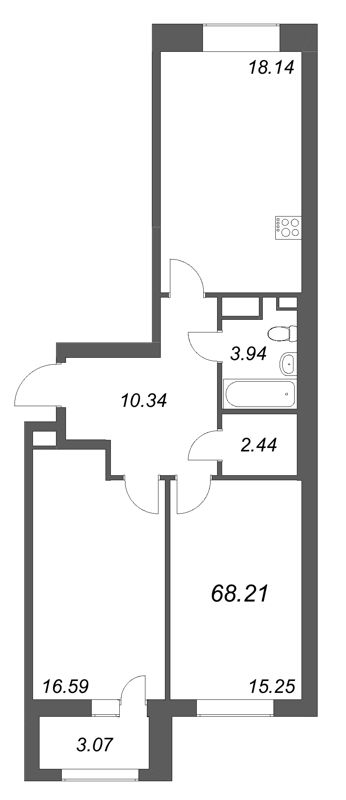 3-комнатная (Евро) квартира, 68.21 м² в ЖК "Аквилон Солар" - планировка, фото №1