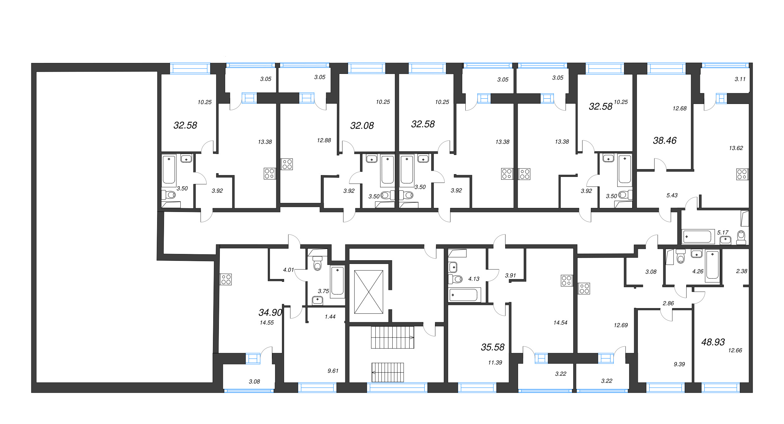 1-комнатная квартира, 32.08 м² в ЖК "Уютный" - планировка этажа