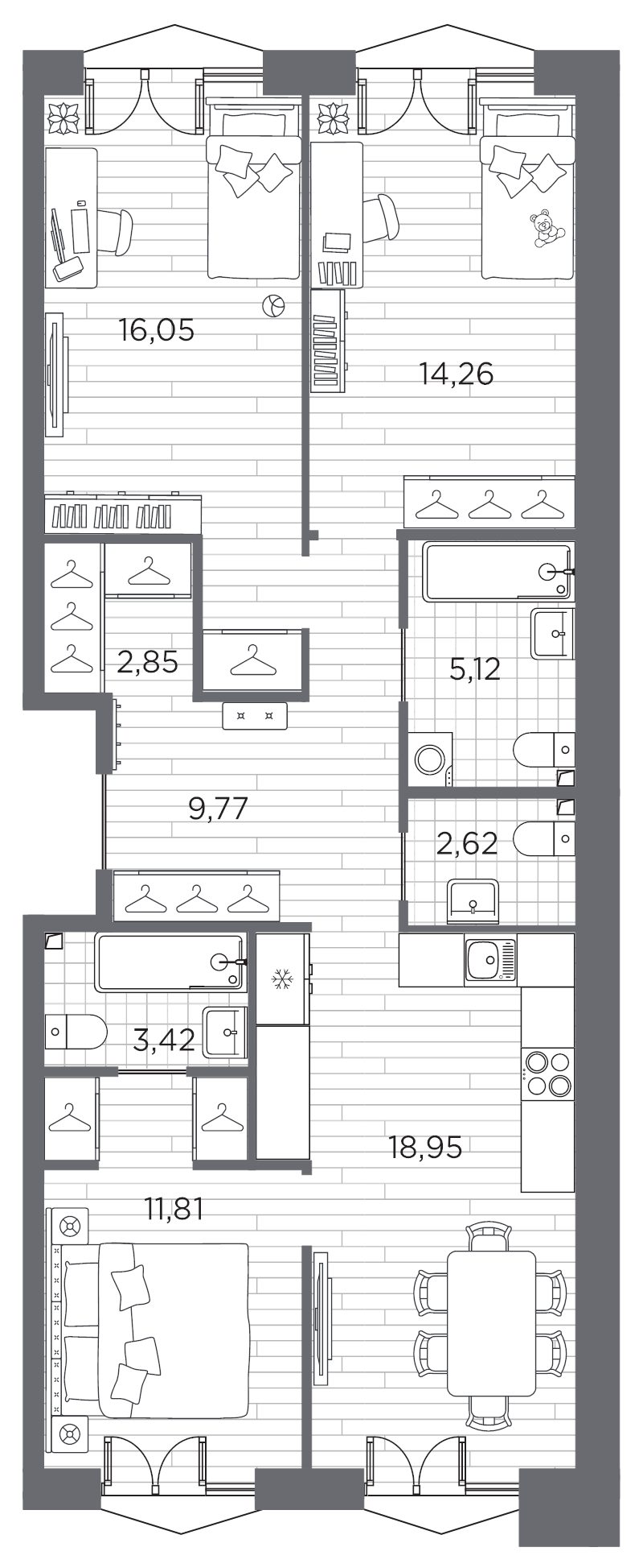 4-комнатная (Евро) квартира, 84.85 м² в ЖК "Галерная гавань" - планировка, фото №1
