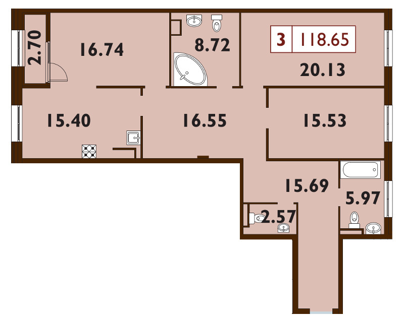 4-комнатная (Евро) квартира, 118.7 м² - планировка, фото №1