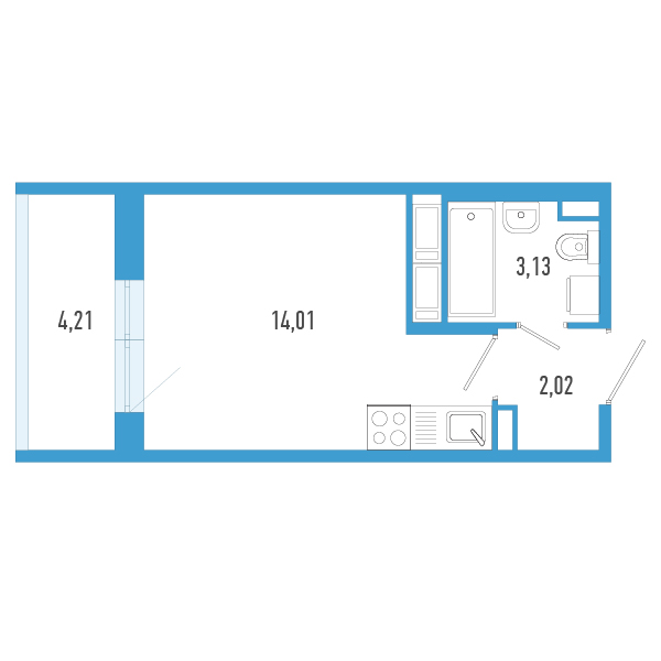 Квартира-студия, 20.42 м² в ЖК "AEROCITY" - планировка, фото №1