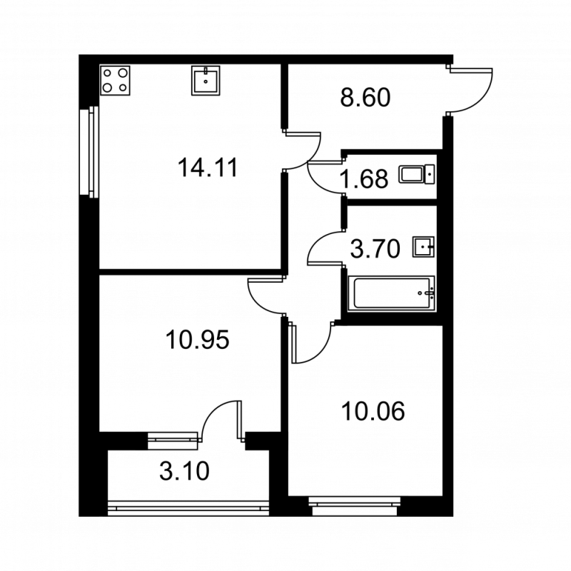 2-комнатная квартира, 50.55 м² в ЖК "Квартал Заречье" - планировка, фото №1
