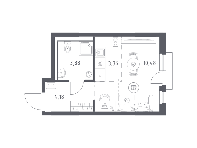 Квартира-студия, 21.9 м² в ЖК "Невская Долина" - планировка, фото №1