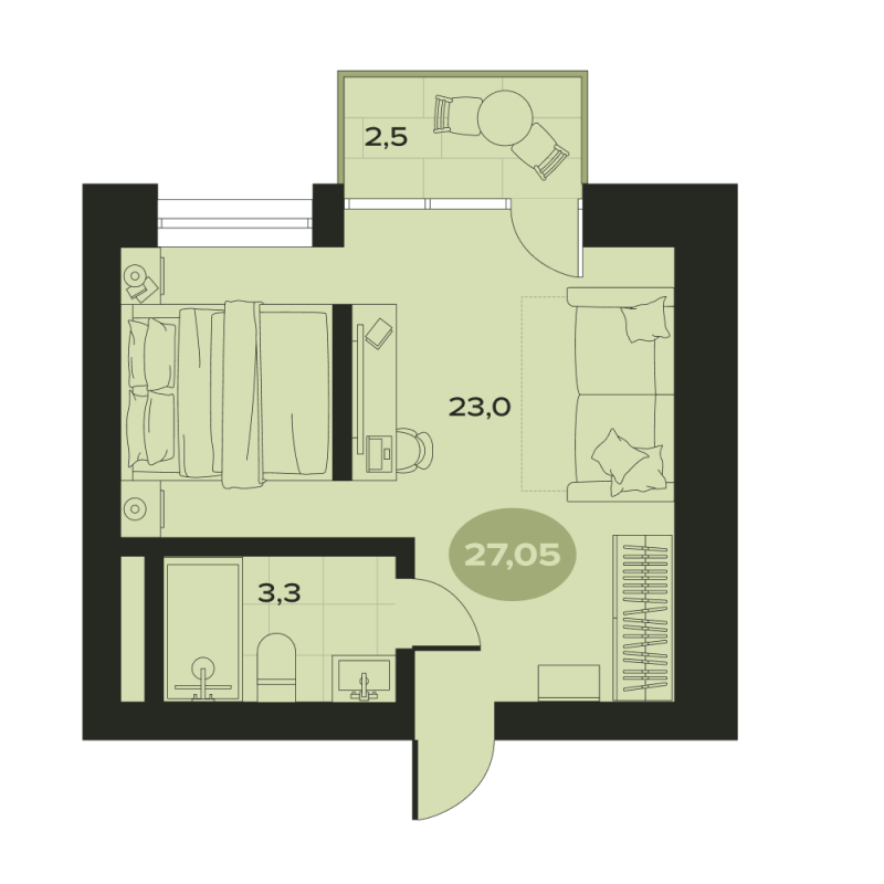 1-комнатная квартира, 28.8 м² в ЖК "Место в Смолячково" - планировка, фото №1