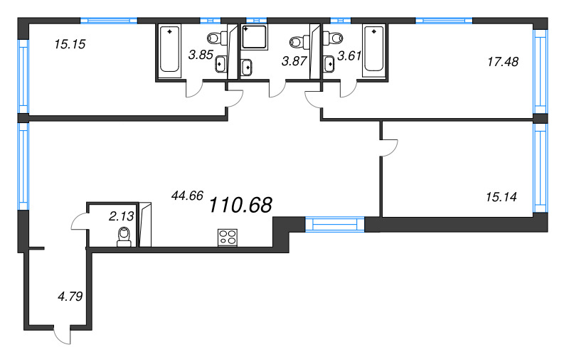 4-комнатная (Евро) квартира, 110.68 м² в ЖК "Avant" - планировка, фото №1