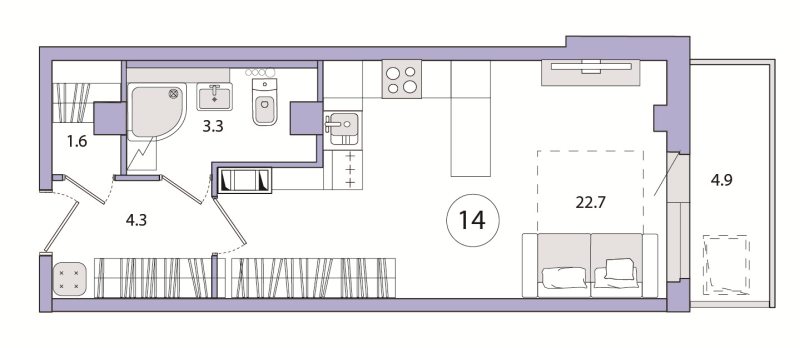Квартира-студия, 36.8 м² - планировка, фото №1