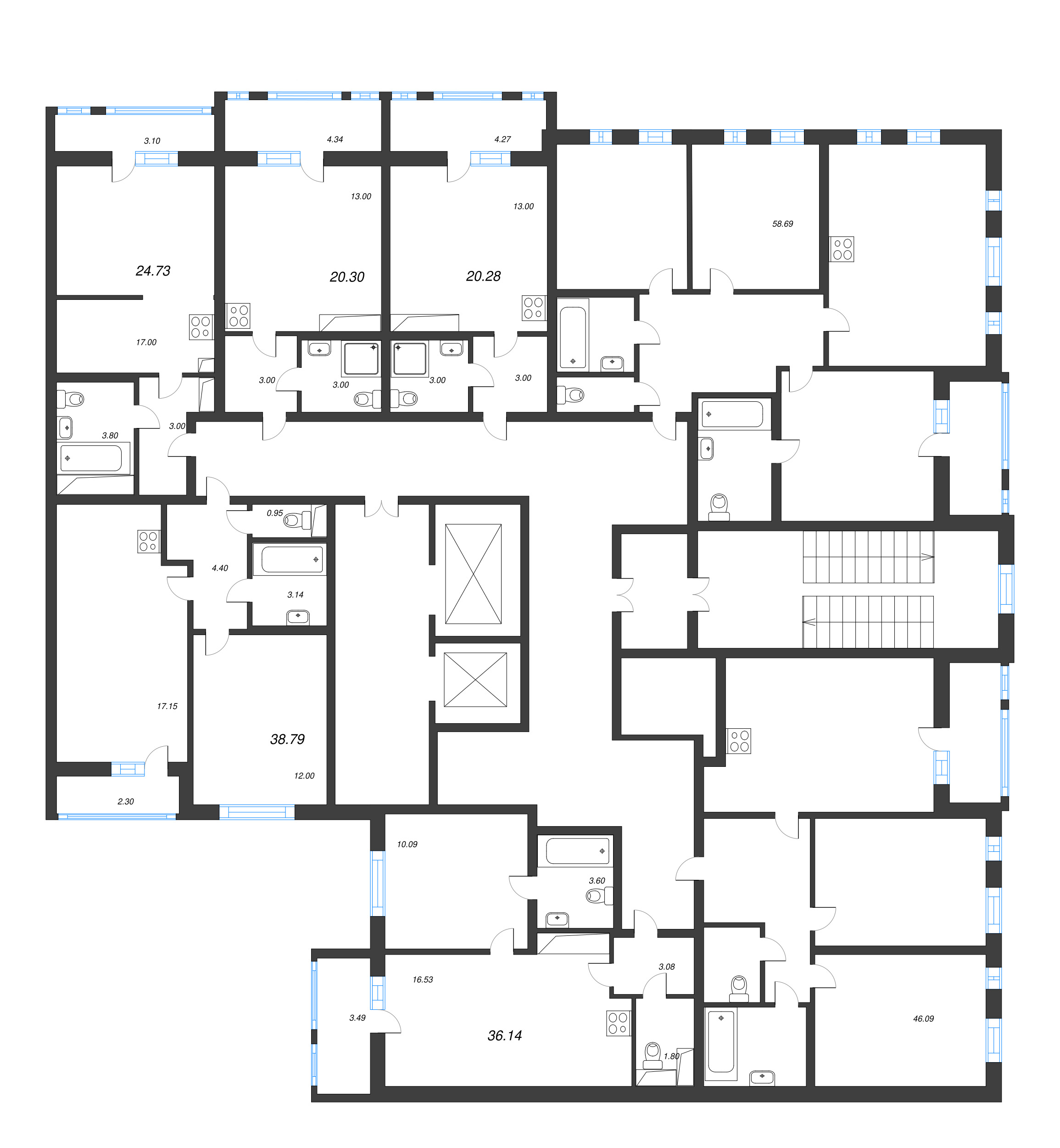 4-комнатная (Евро) квартира, 67.2 м² - планировка этажа