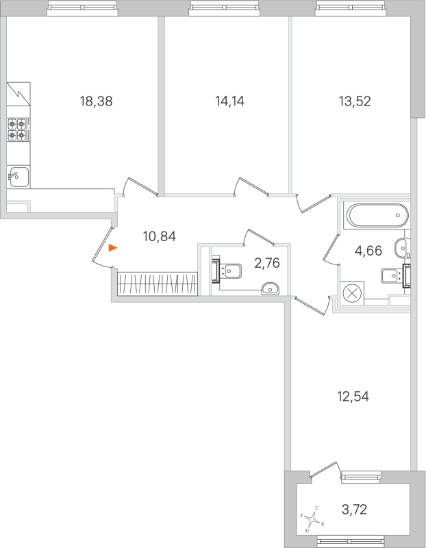 4-комнатная (Евро) квартира, 76.84 м² в ЖК "Дубровский" - планировка, фото №1