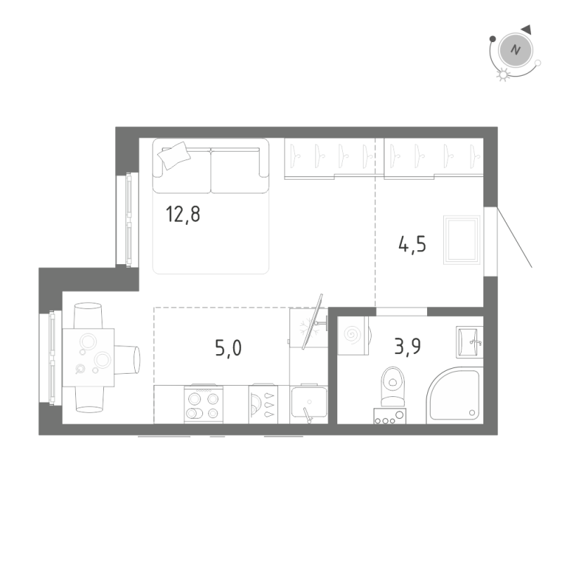 Квартира-студия, 26.2 м² - планировка, фото №1