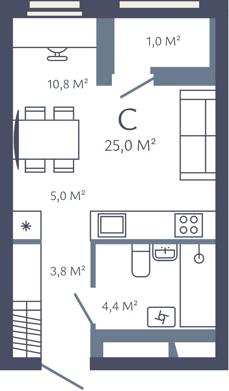 Квартира-студия, 25 м² в ЖК "Лендлер" - планировка, фото №1