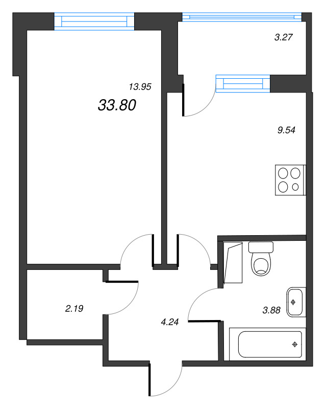 1-комнатная квартира, 33.8 м² в ЖК "Полис ЛАВрики" - планировка, фото №1