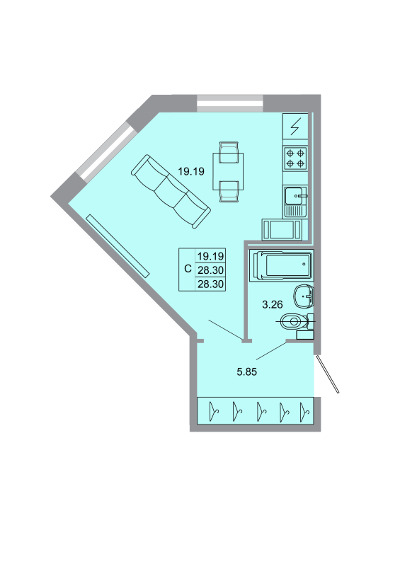 Квартира-студия, 27.6 м² в ЖК "Стороны света" - планировка, фото №1