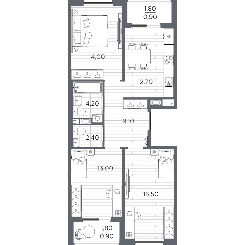 3-комнатная квартира, 73.7 м² в ЖК "PLUS Пулковский" - планировка, фото №1