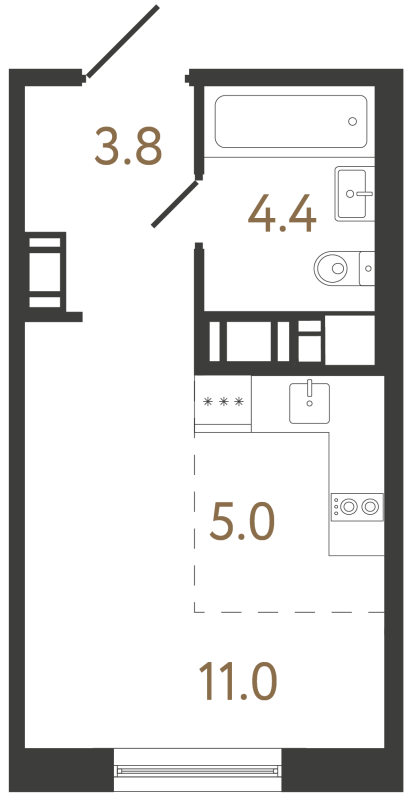 Квартира-студия, 24.2 м² в ЖК "Передвижники 2" - планировка, фото №1