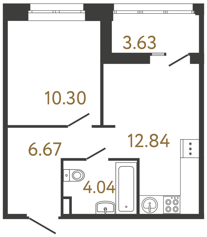 1-комнатная квартира, 33.85 м² в ЖК "Ultra City 3.0" - планировка, фото №1
