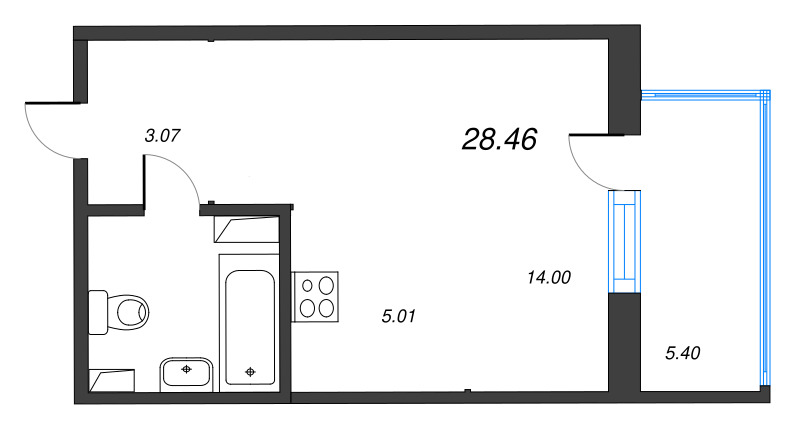 Квартира-студия, 28.46 м² в ЖК "Ю Гатчина" - планировка, фото №1