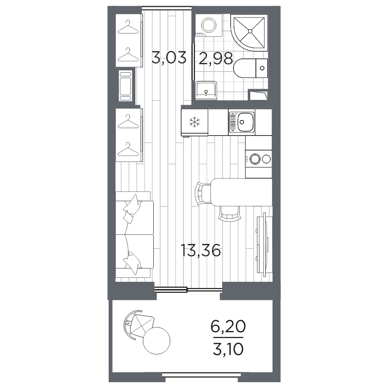 Квартира-студия, 22.47 м² в ЖК "Оптимист" - планировка, фото №1