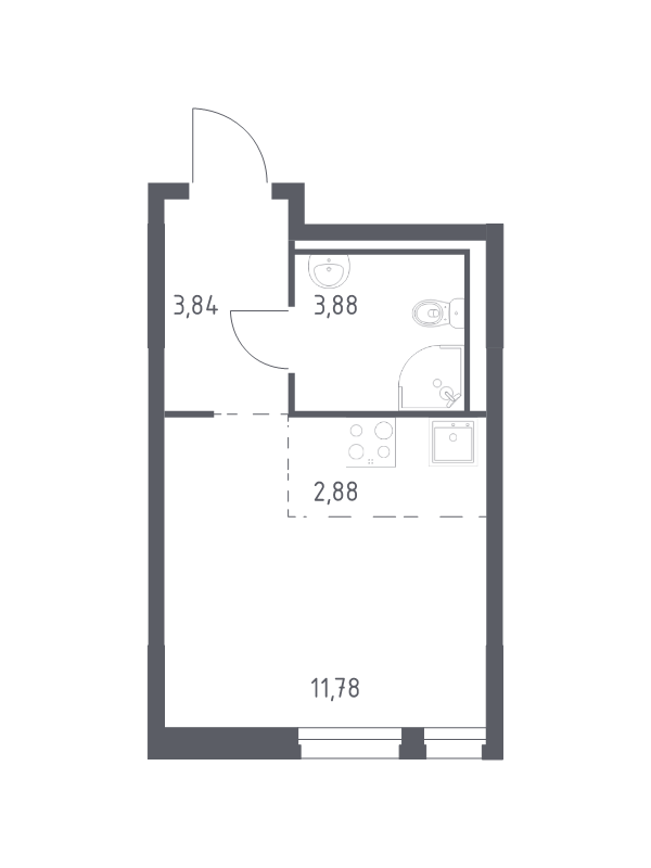 Квартира-студия, 22.38 м² - планировка, фото №1