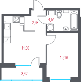 1-комнатная квартира, 31.27 м² в ЖК "Город-спутник Южный" - планировка, фото №1