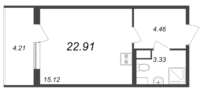 Квартира-студия, 22.91 м² в ЖК "Любоград" - планировка, фото №1