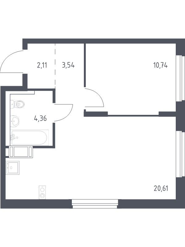 2-комнатная (Евро) квартира, 41.36 м² в ЖК "Квартал Торики" - планировка, фото №1