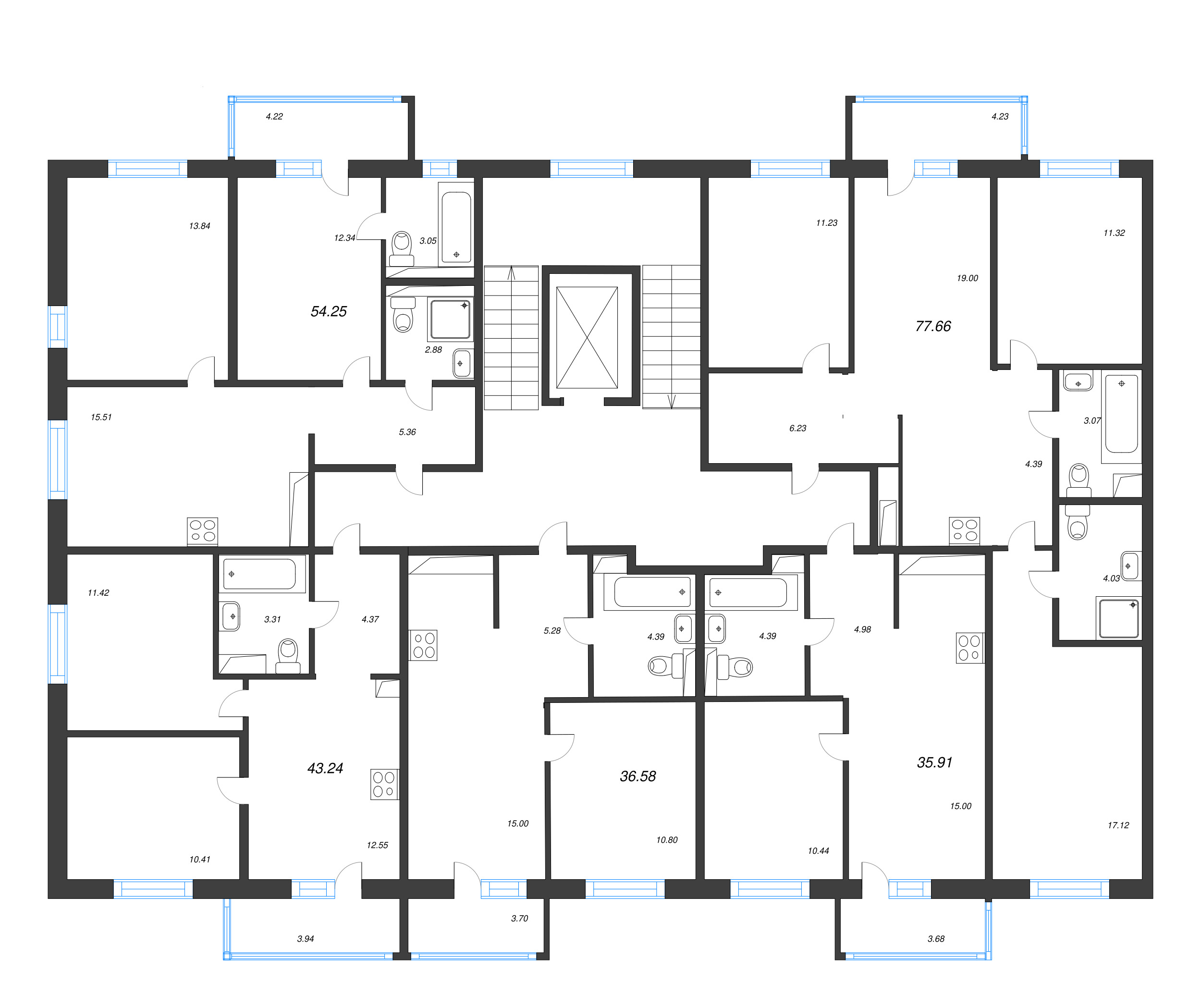 2-комнатная квартира, 43.24 м² в ЖК "Окла" - планировка этажа