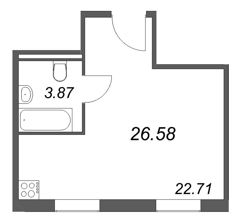 1-комнатная квартира, 26.58 м² в ЖК "Арт Плаза" - планировка, фото №1