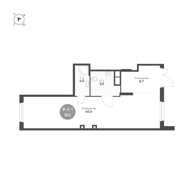 Помещение, 59.2 м² в ЖК "Ягодное Река Парк" - планировка, фото №1