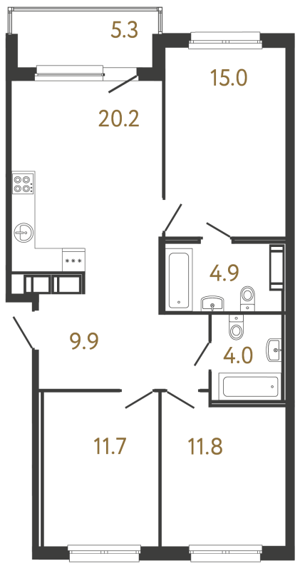 4-комнатная (Евро) квартира, 77.5 м² - планировка, фото №1