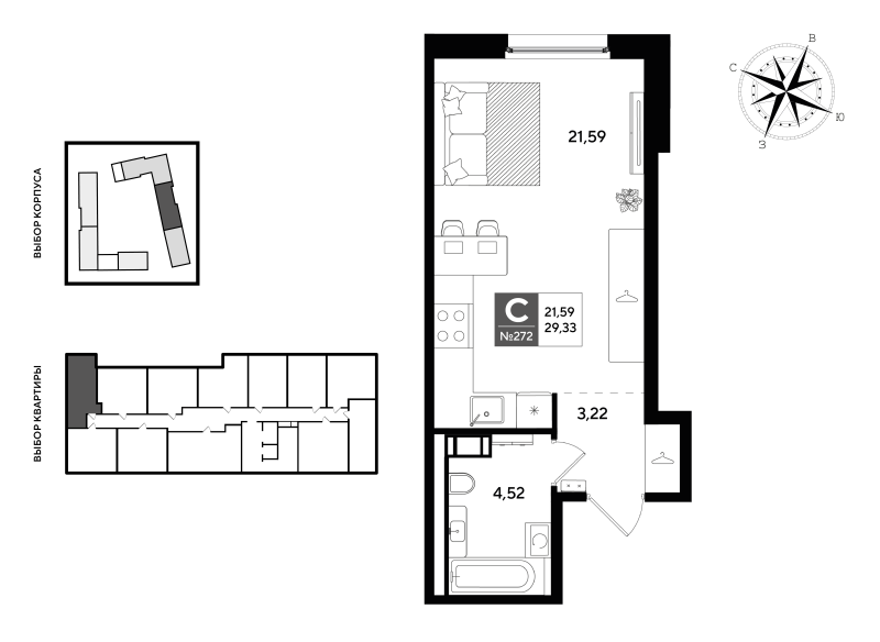 Квартира-студия, 29.33 м² в ЖК "Догма Юкки 2" - планировка, фото №1